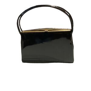 Vintage Dover Black Faux Parent Leather Gold Clasp Handbag Purse Made In USA